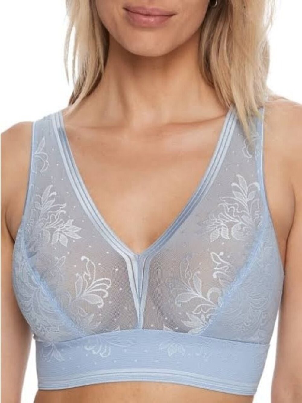 Wacoal Bralette Size 34 Net Effect Bra 810340 Unlined Lace Sheer Mesh Lingerie